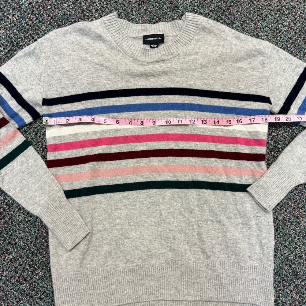 SUMMERSALT The Coziest Cashmere Blend Striped Crew-Rainbow Stripe on Wolf Size S - Picture 8 of 12